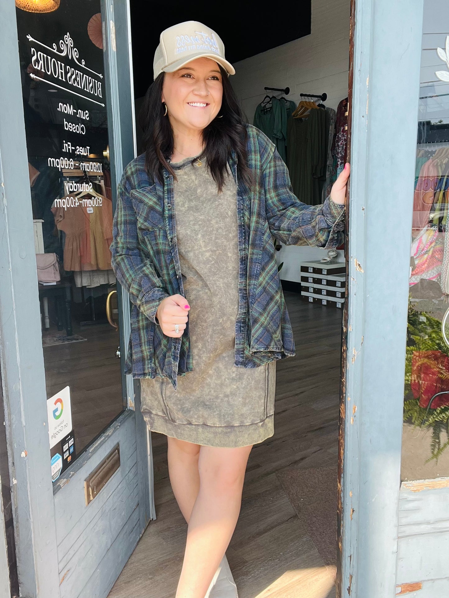 Western Washed | Plaid Top - Green