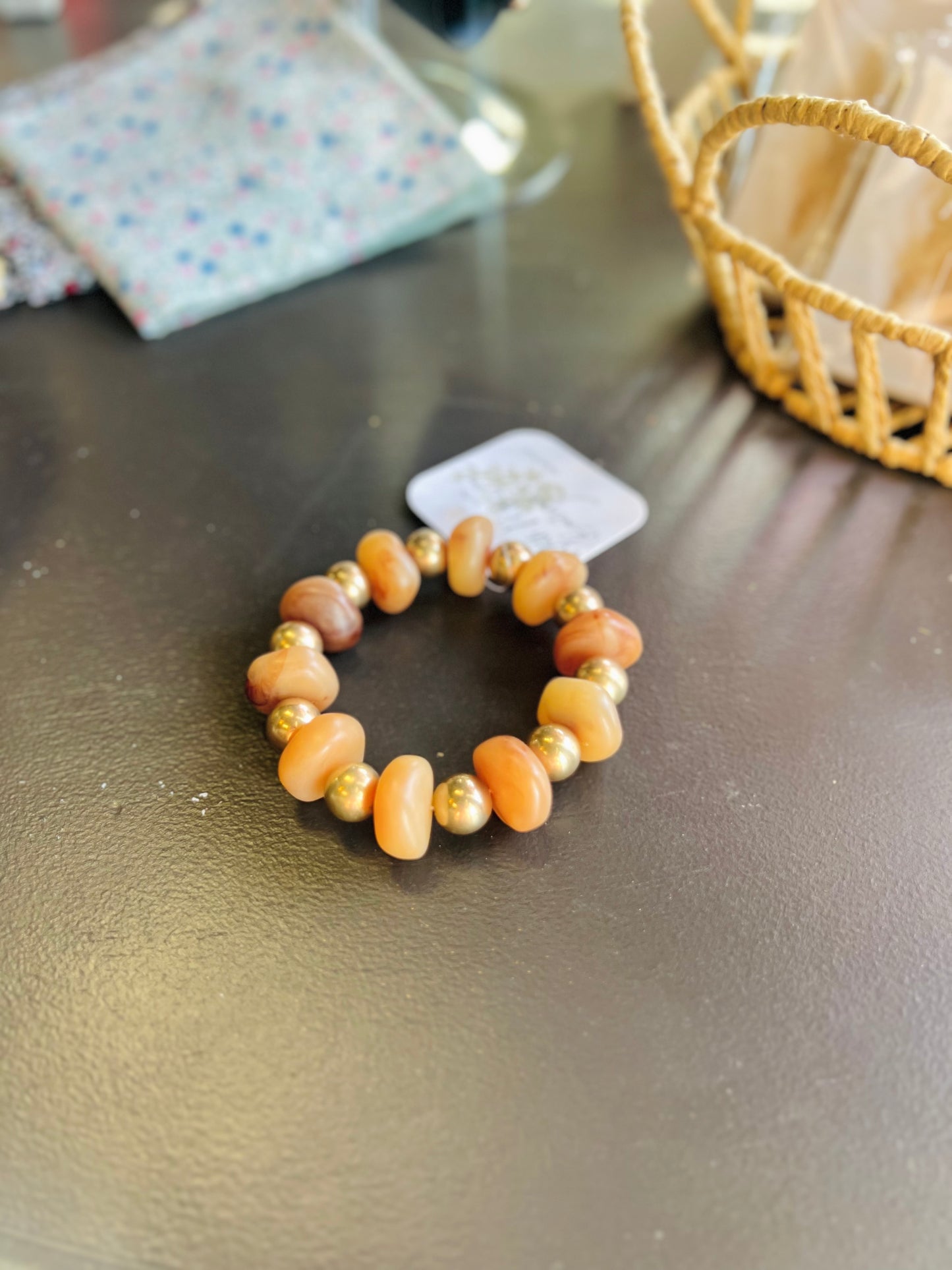 Big Stone Bracelet W/ Gold Beads