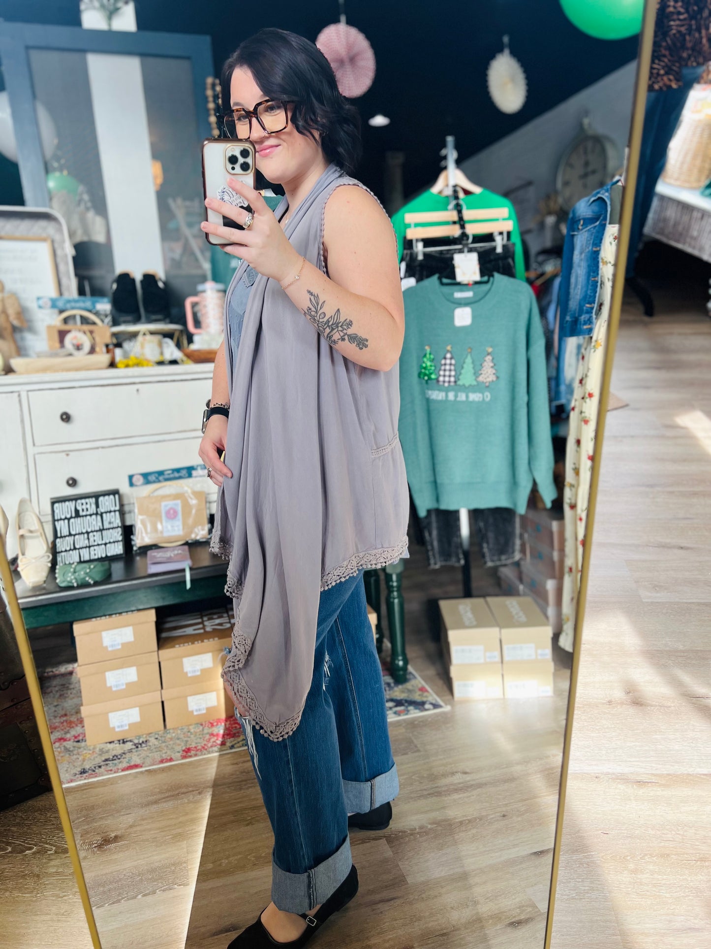 Knox Rose Grey Boho Vest - M