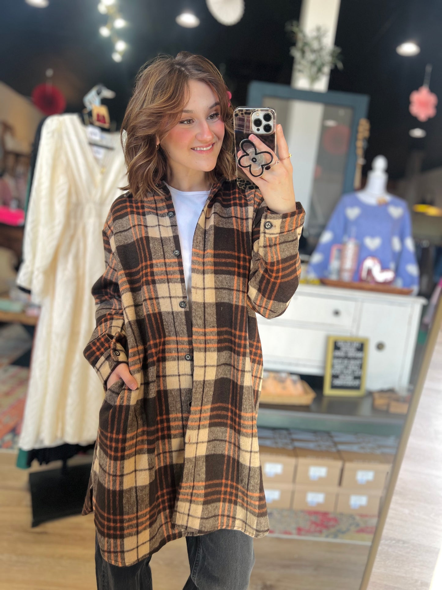 Adora Brown/Orange Long Shacket - L