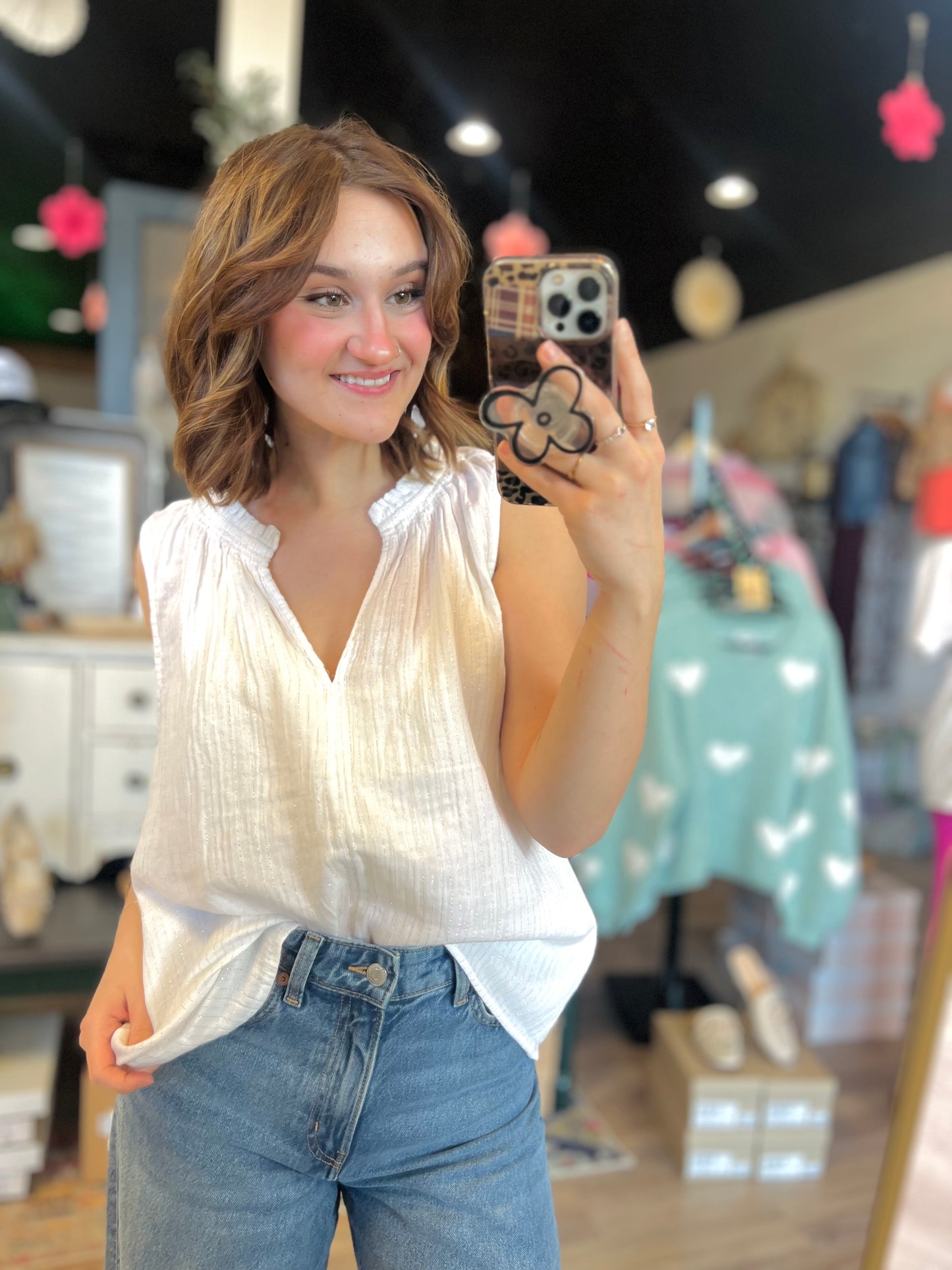 Gap White/Sparkle Striped Tank - L