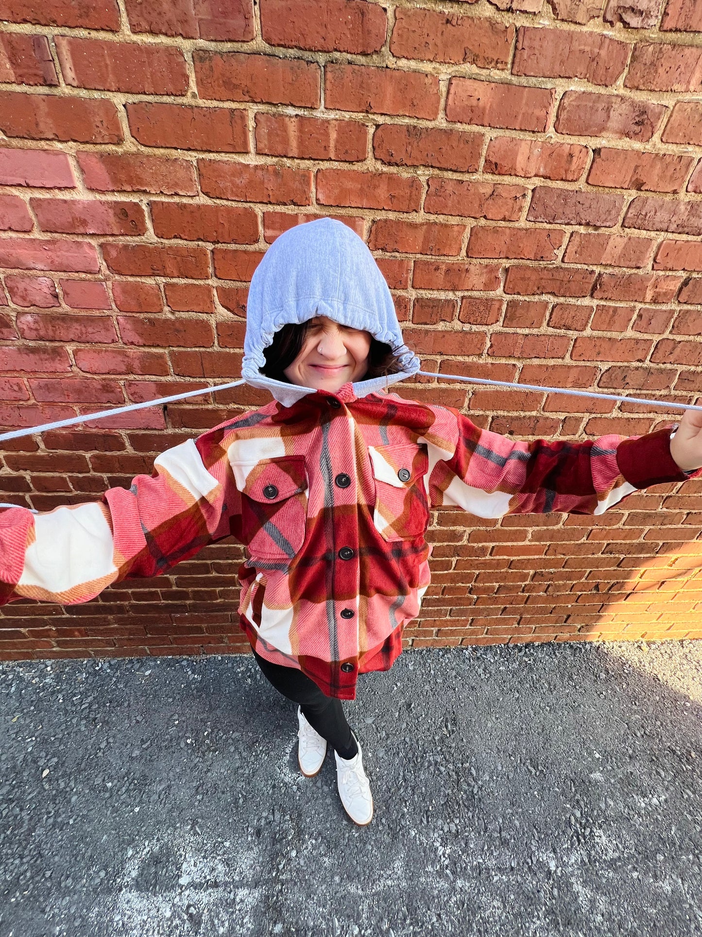 Plaid Drawstring Hooded Shacket | Rust & Black