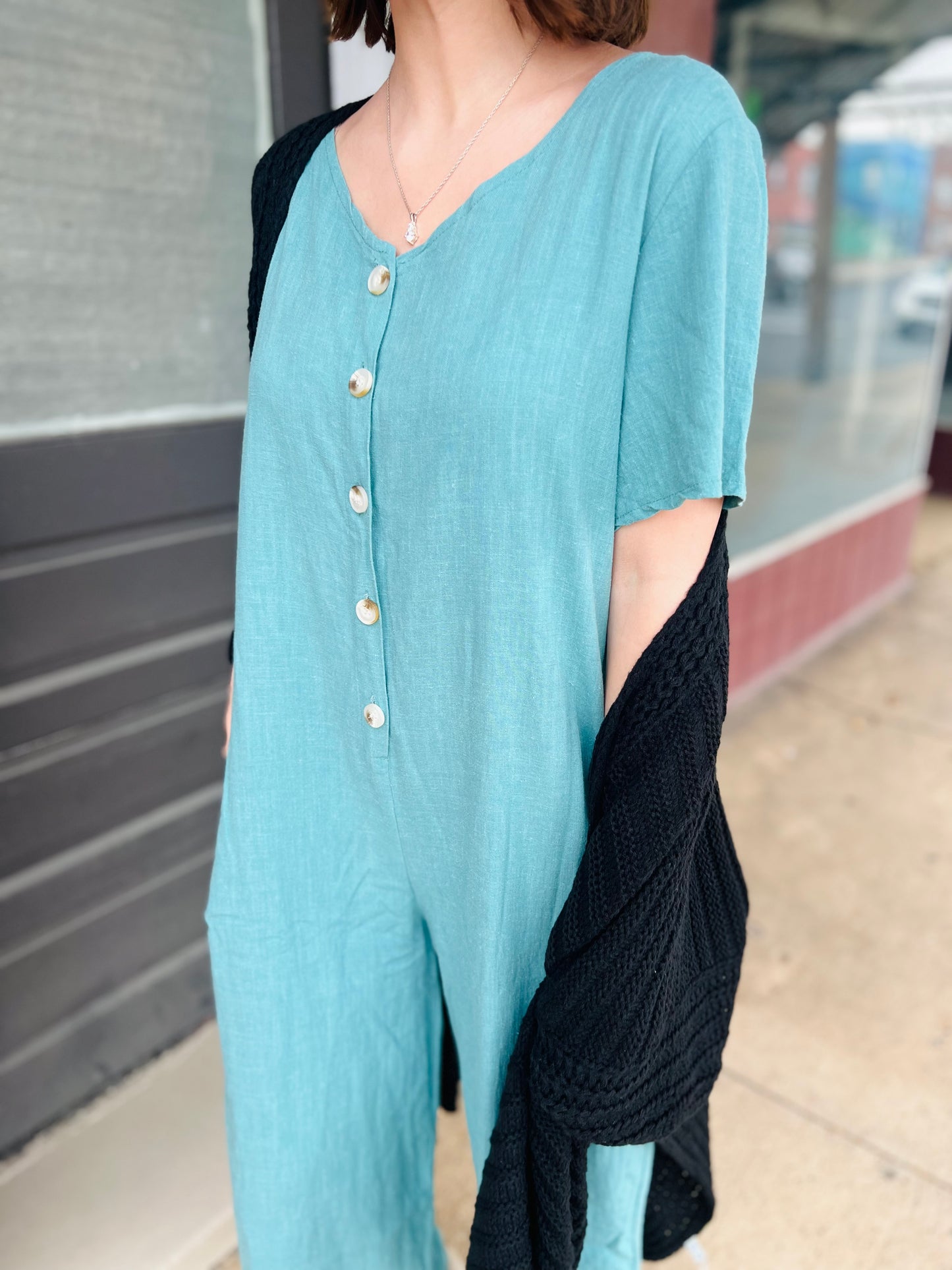Teal Button Down Jumpsuit - Size S