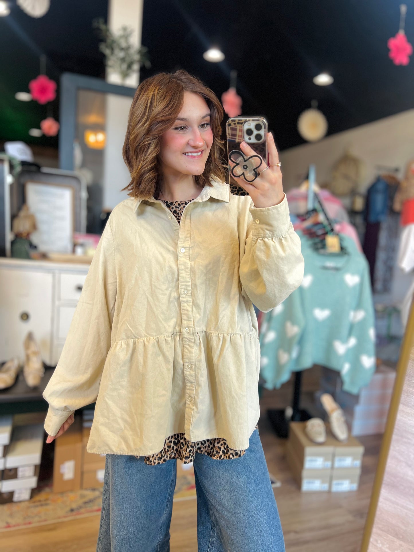 Corduroy Cream Button Up Peplum - XL