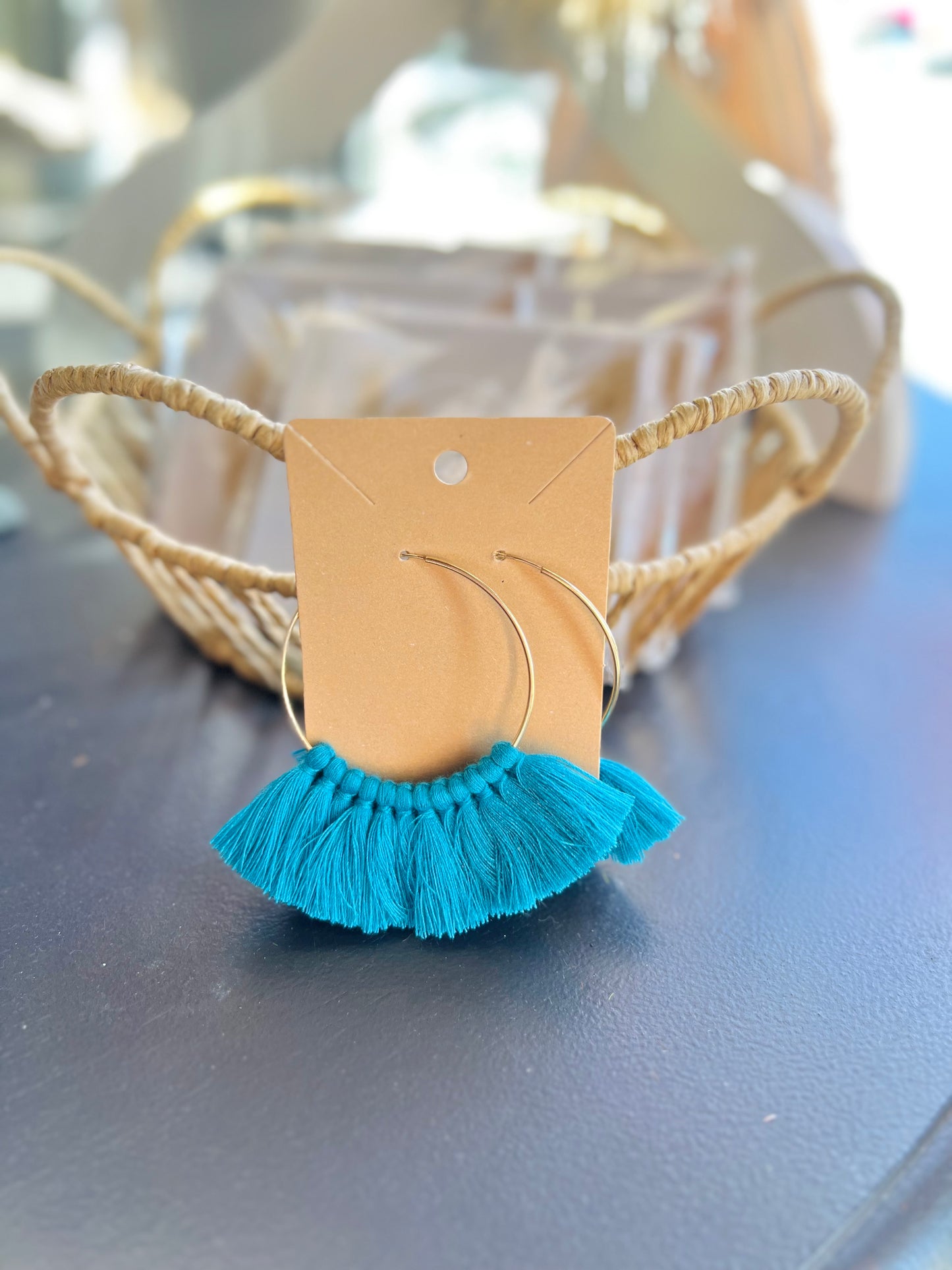 Teal/Blue Tassel Hoop Earring