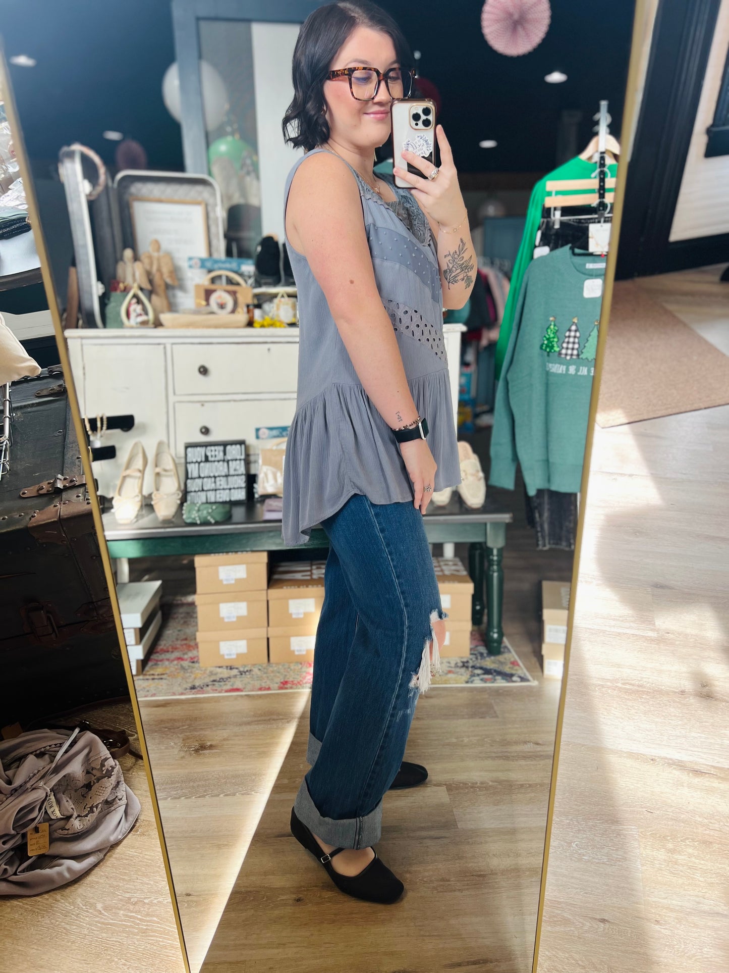 Knox Rose Boho Grey Top - S