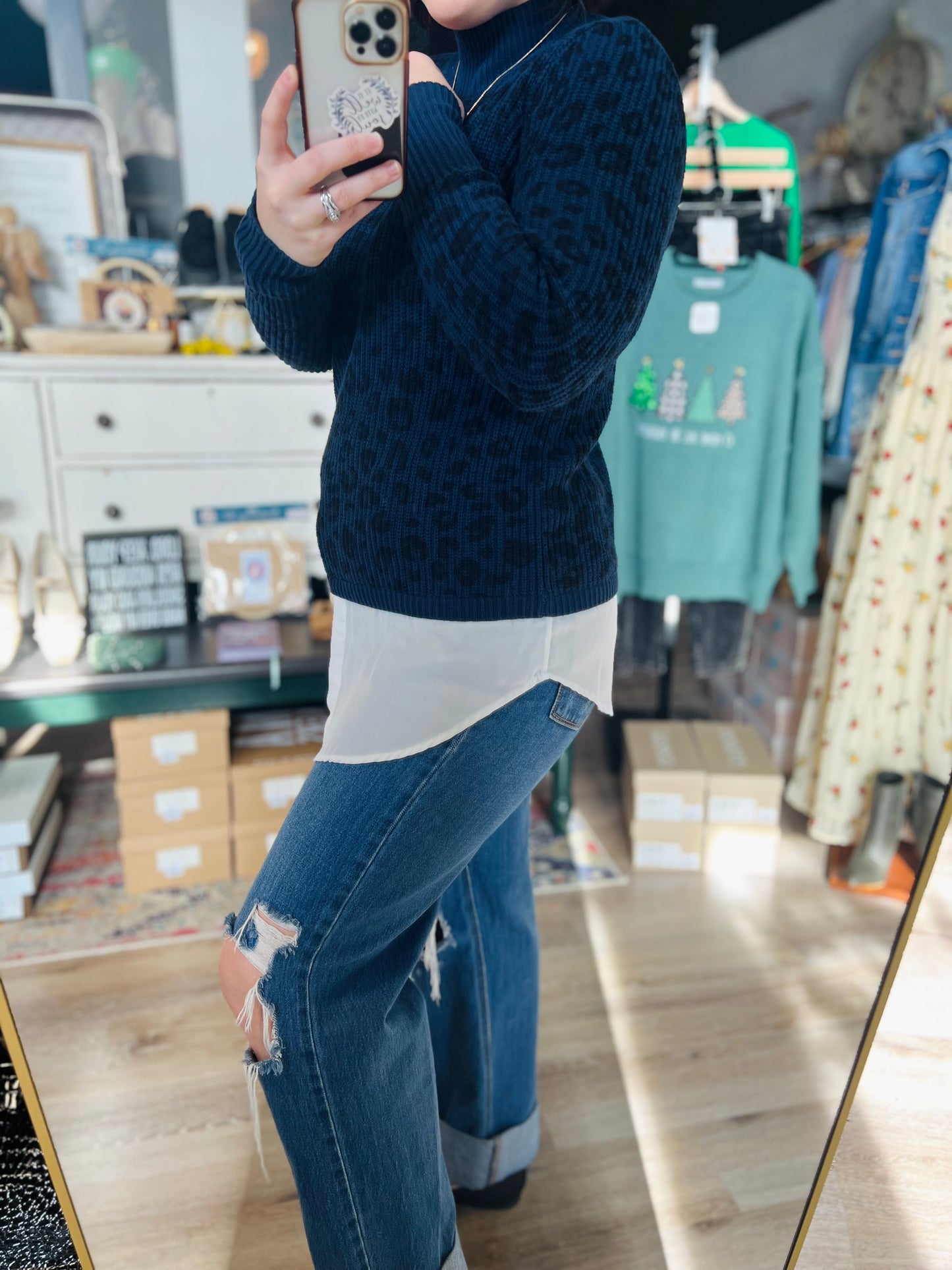 Apt. 9 Cheetah Navy Sweater - S