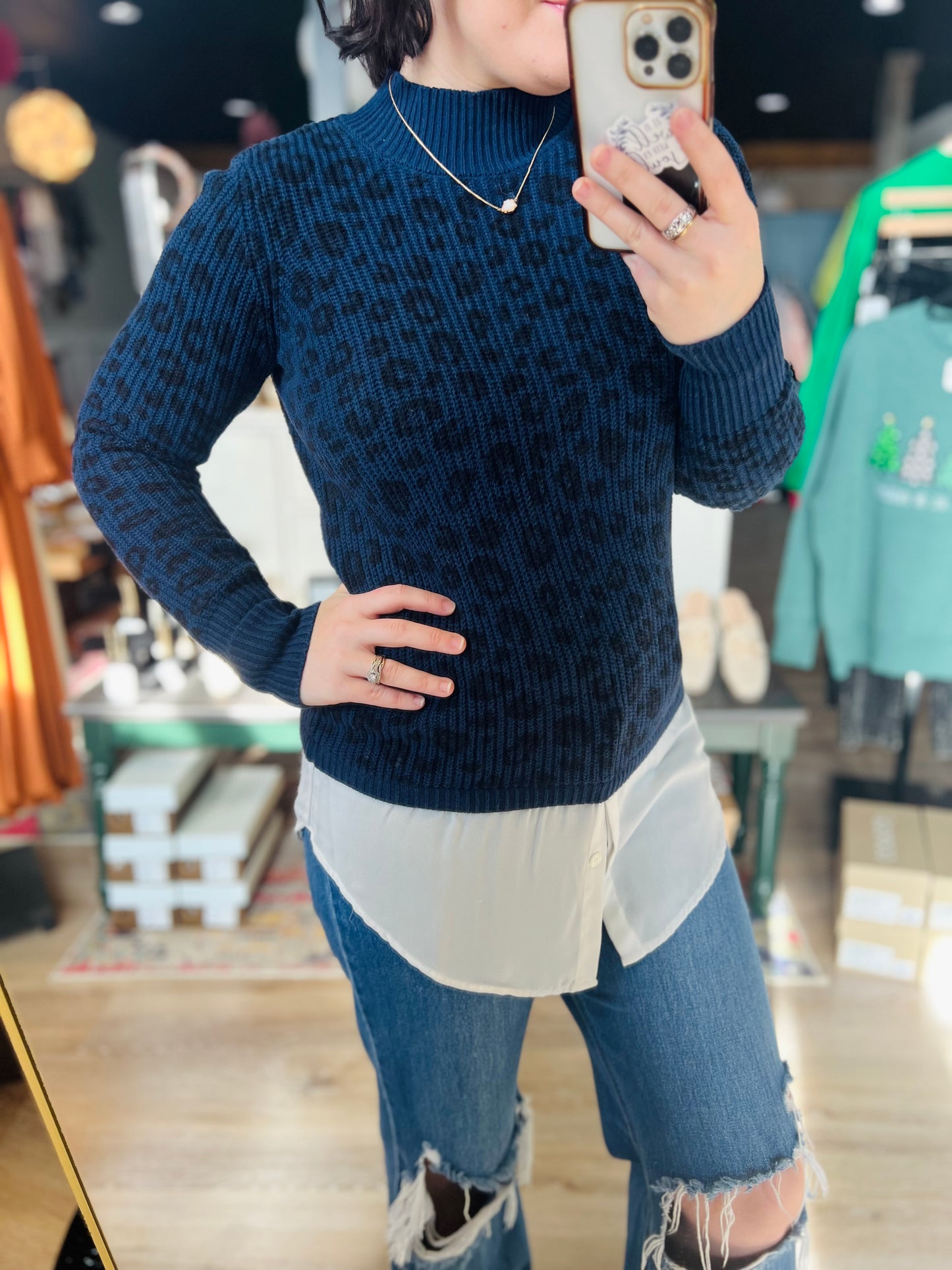 Apt. 9 Cheetah Navy Sweater - S