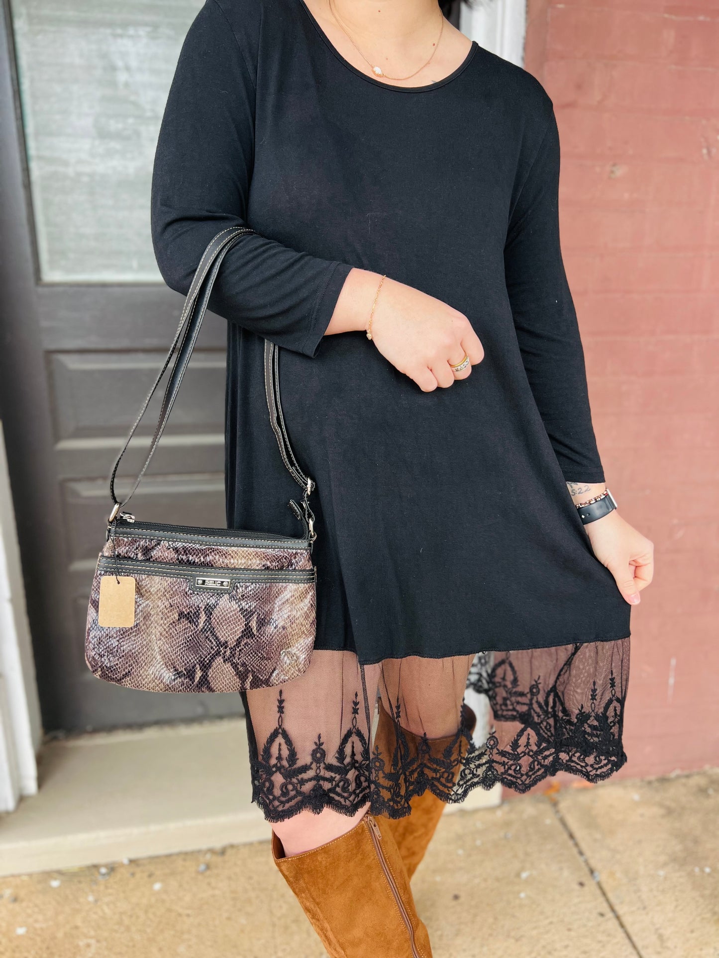 Black Long Sleeve Lace Top - Size L