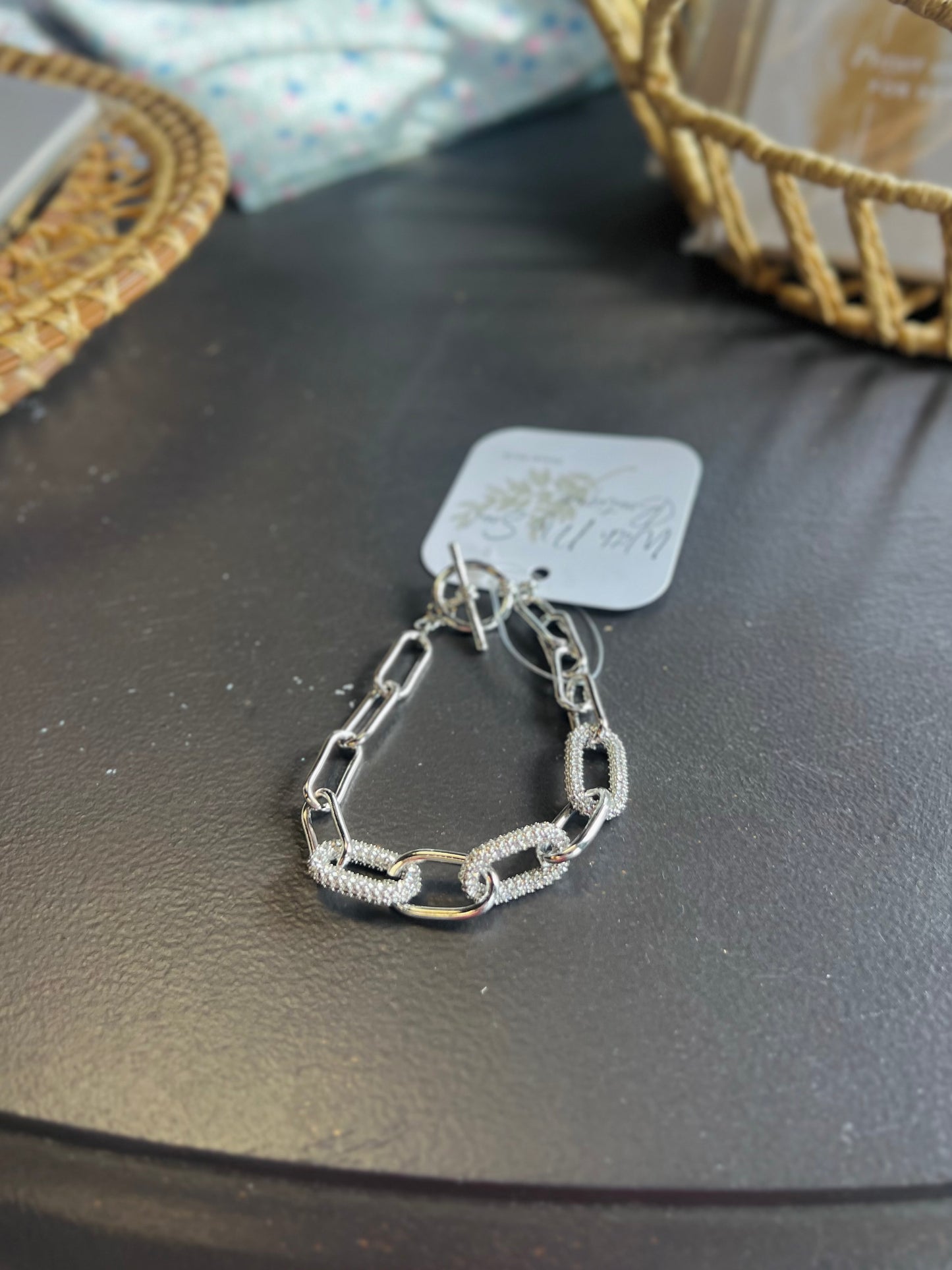 Silver Chain Bracelet W/ Rhinestones