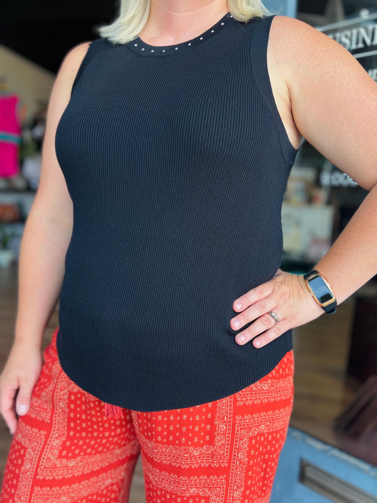 Gaius | Curvy Rhinestone Tank Top - Black