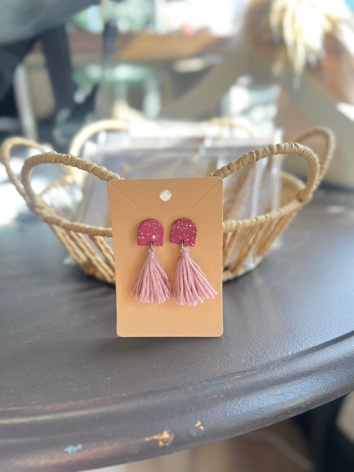 Mauve Speckled Tassel Earrings