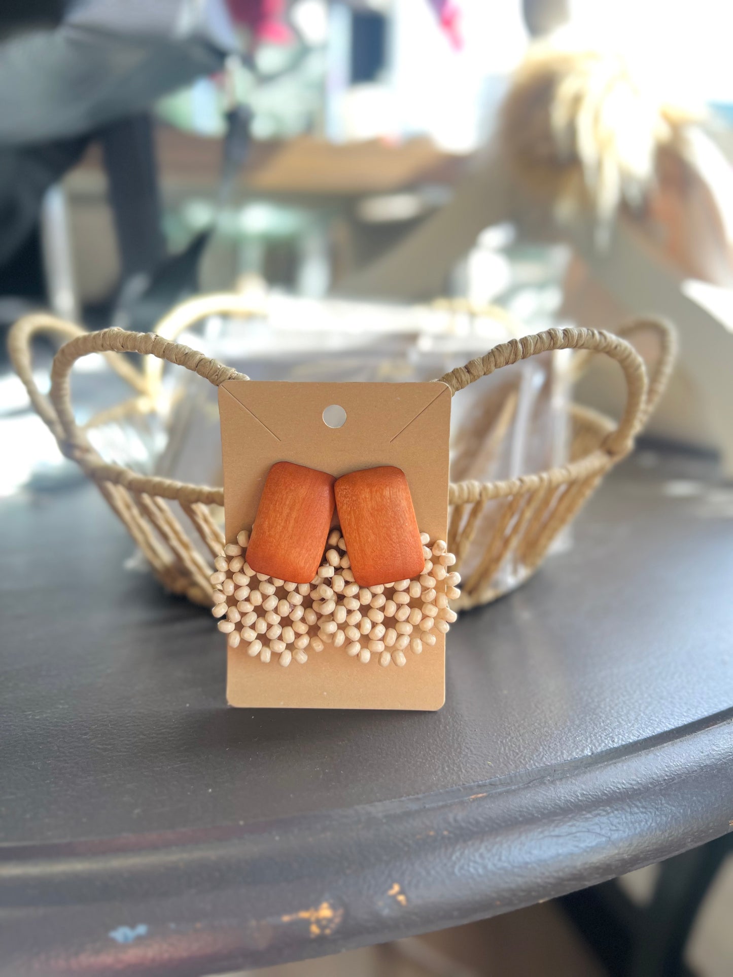 Boho Rust Orange Earrings W/ Beading