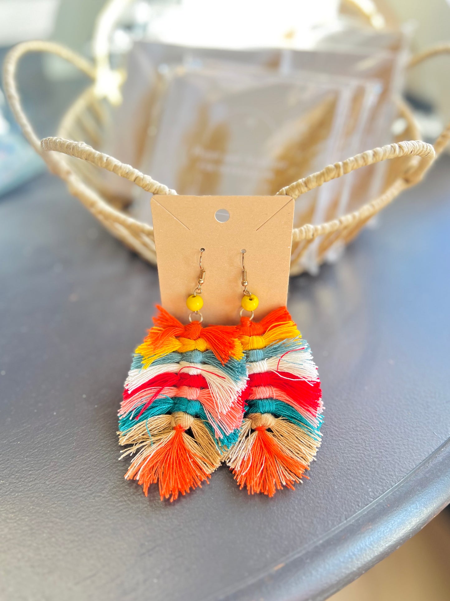 Multicolor Tassel Earrings W/ Yellow Bead