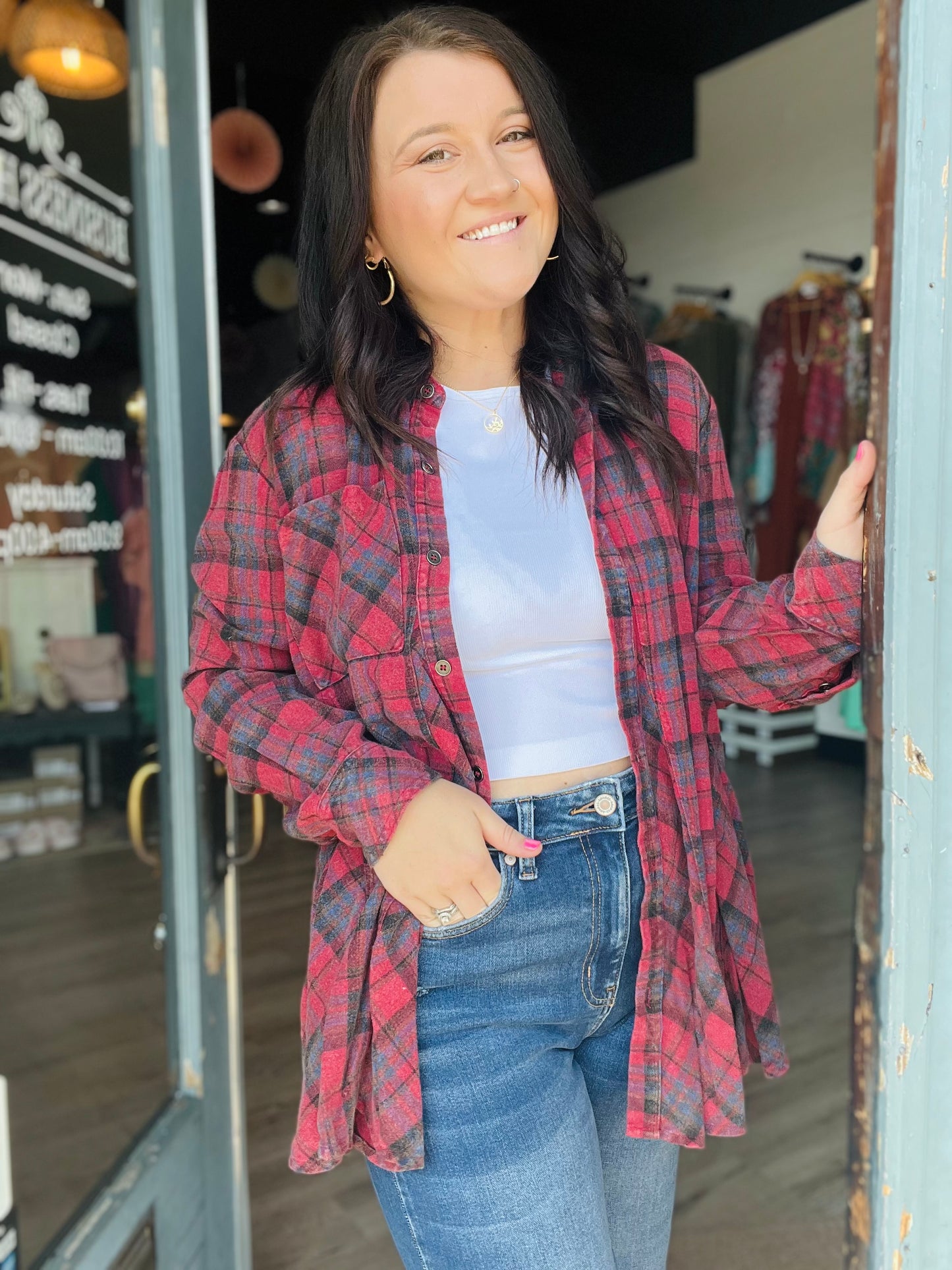 Western Washed | Plaid Top - Red