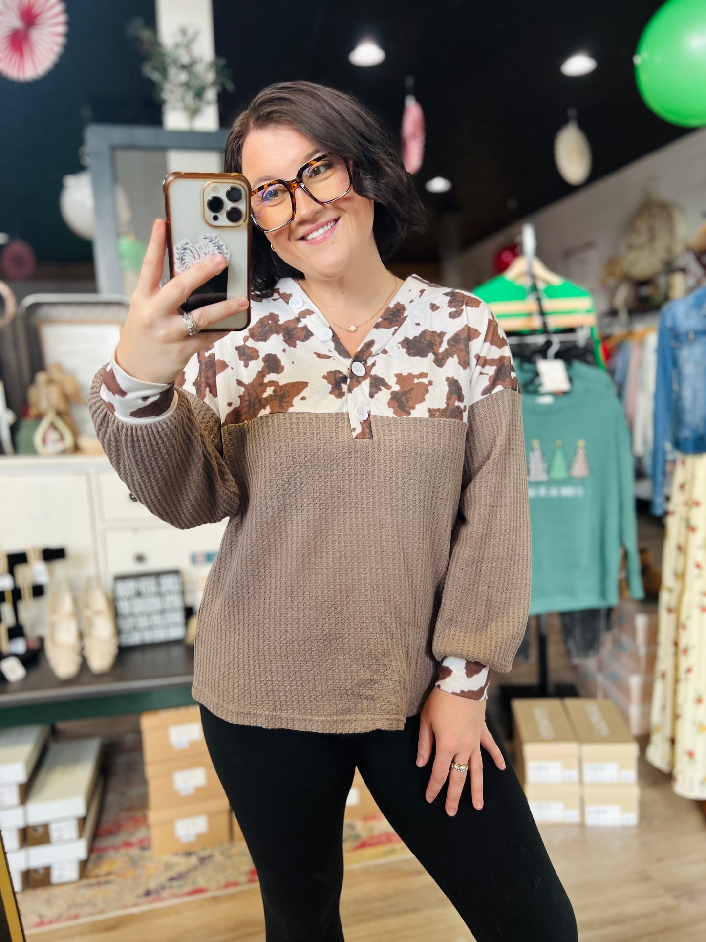 Romantic Hut Cowprint Top - S