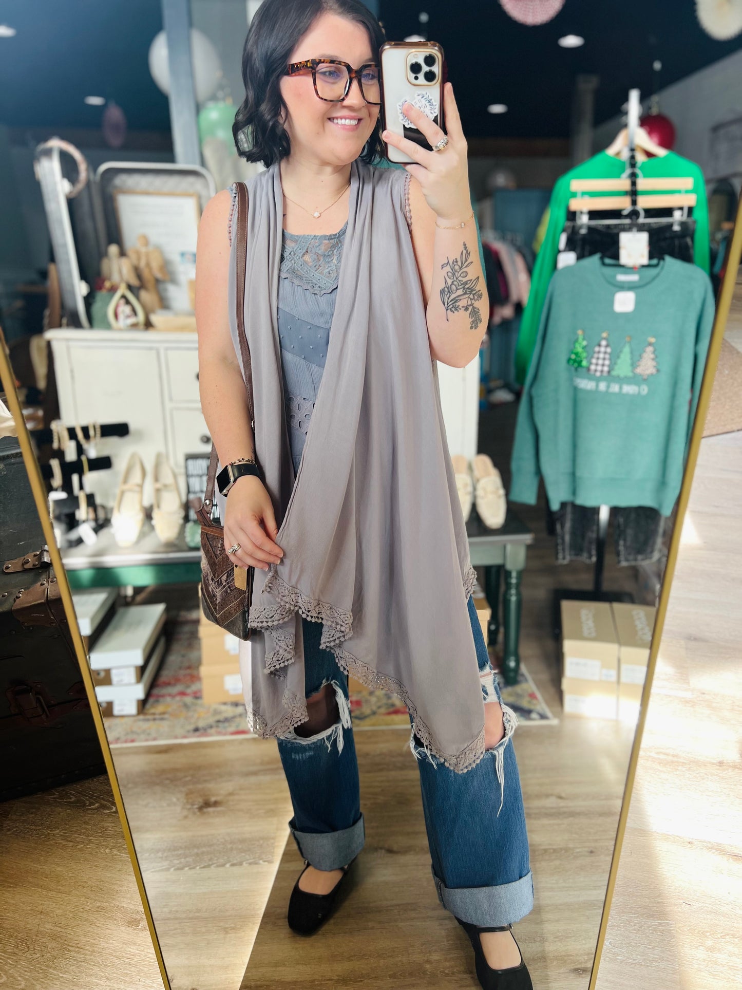 Knox Rose Grey Boho Vest - M