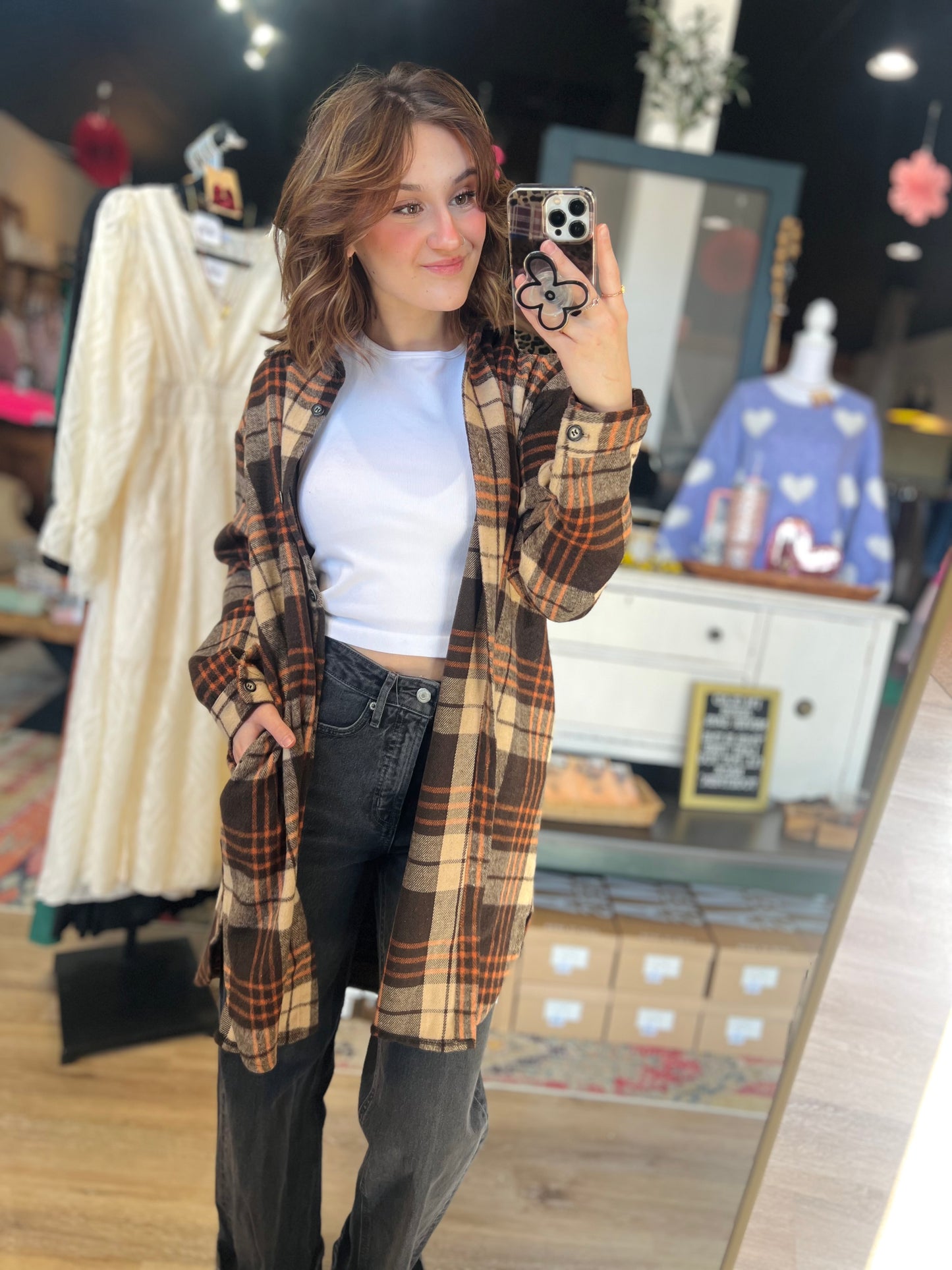 Adora Brown/Orange Long Shacket - L