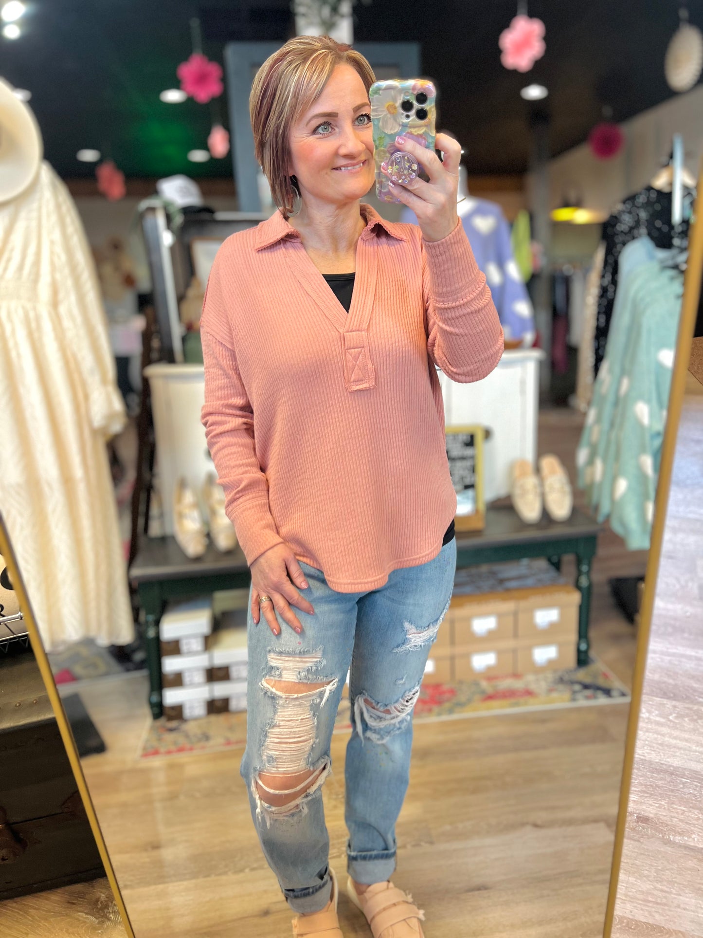 Blu Pepper Pink Collar Top - S