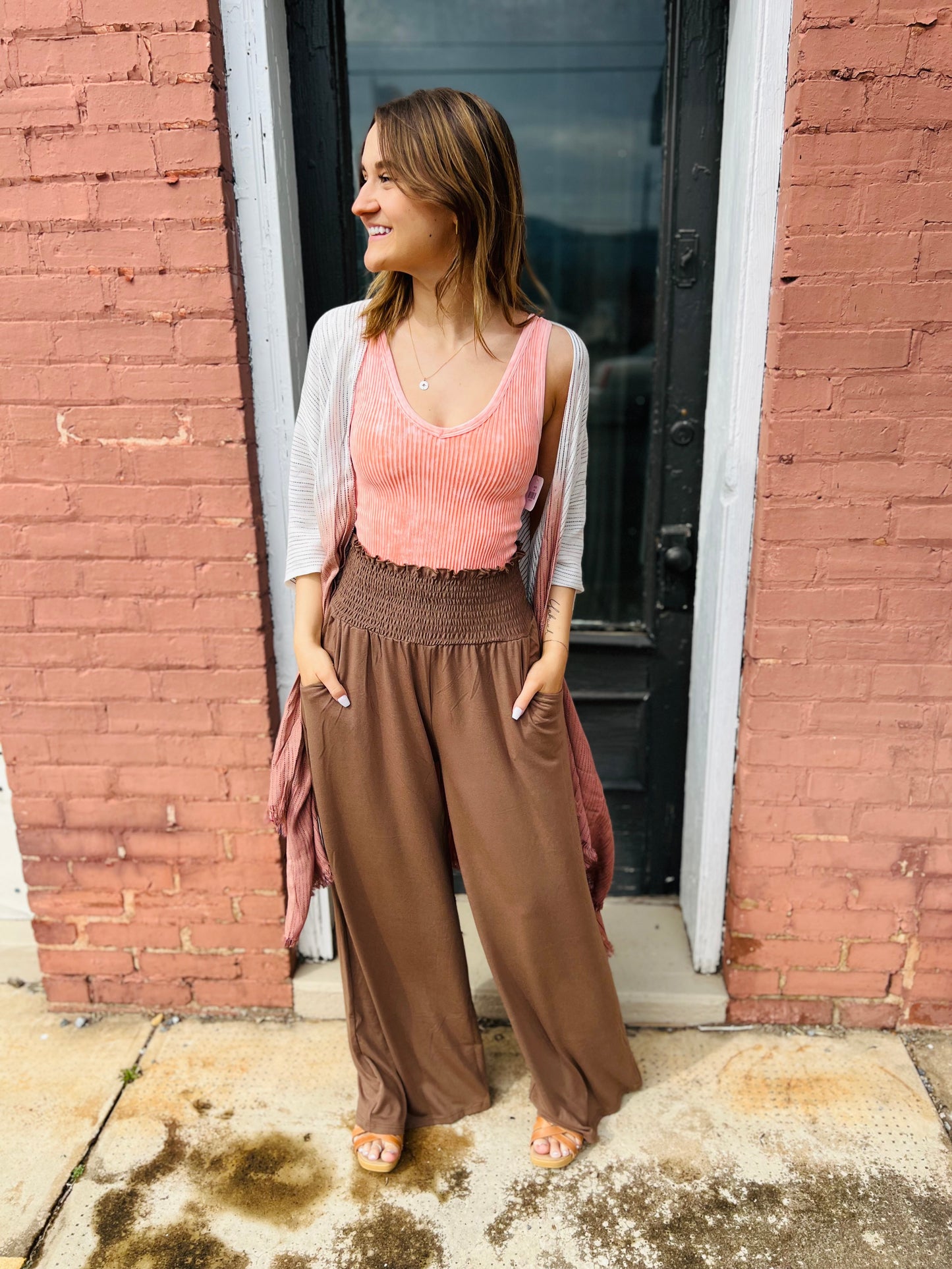 Smocked Waist Flow Pants - Curvy
