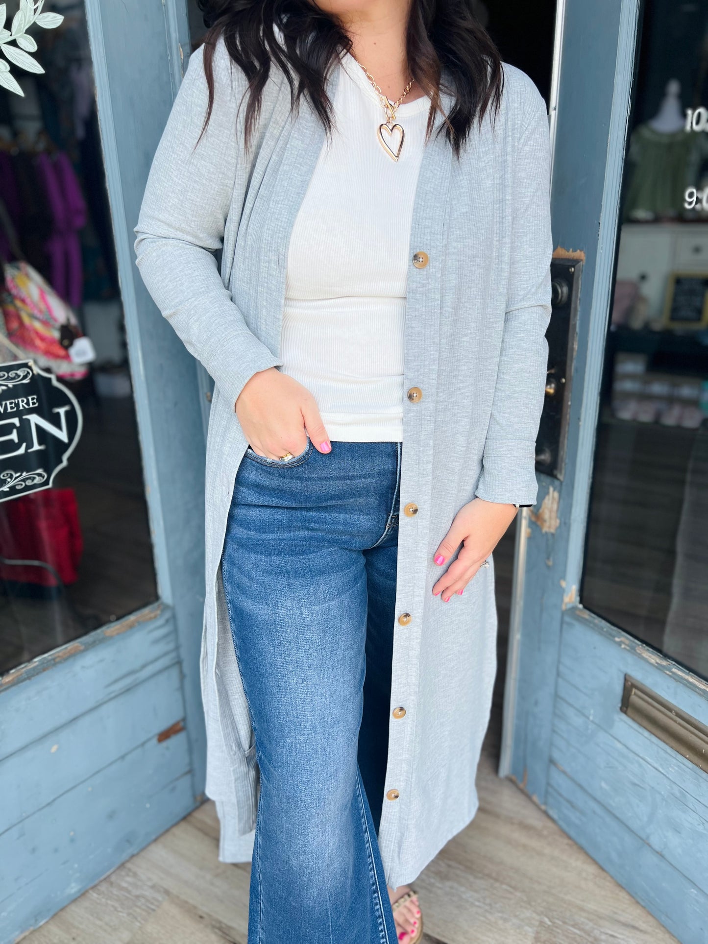 Ribbed Button Up Duster Cardigan