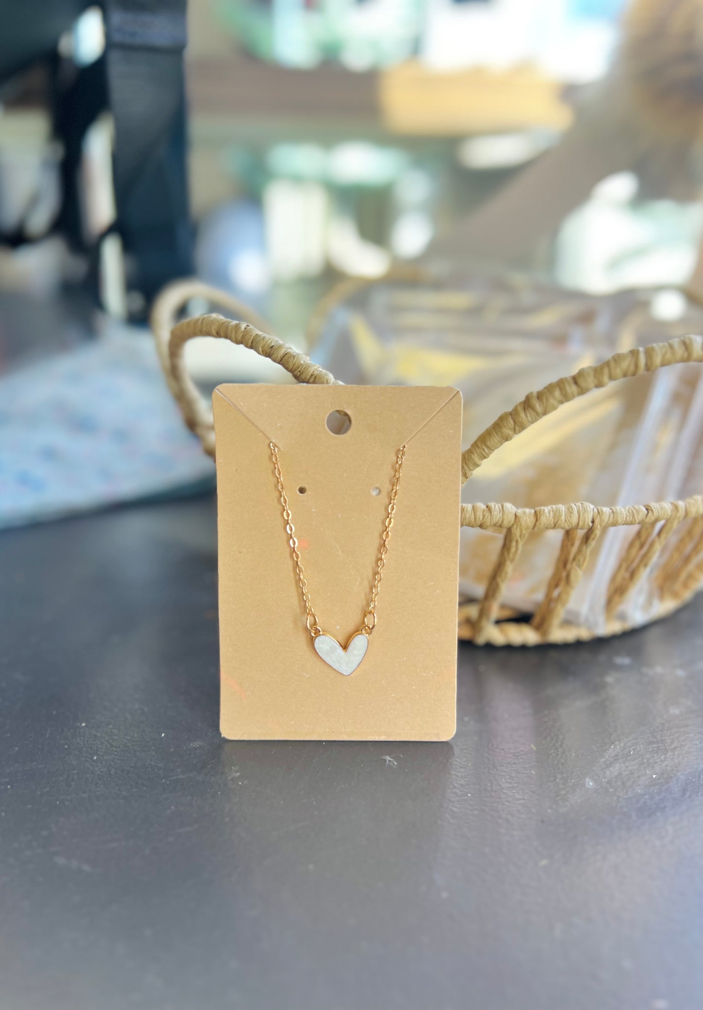 Cream Heart Gold Chain Necklace