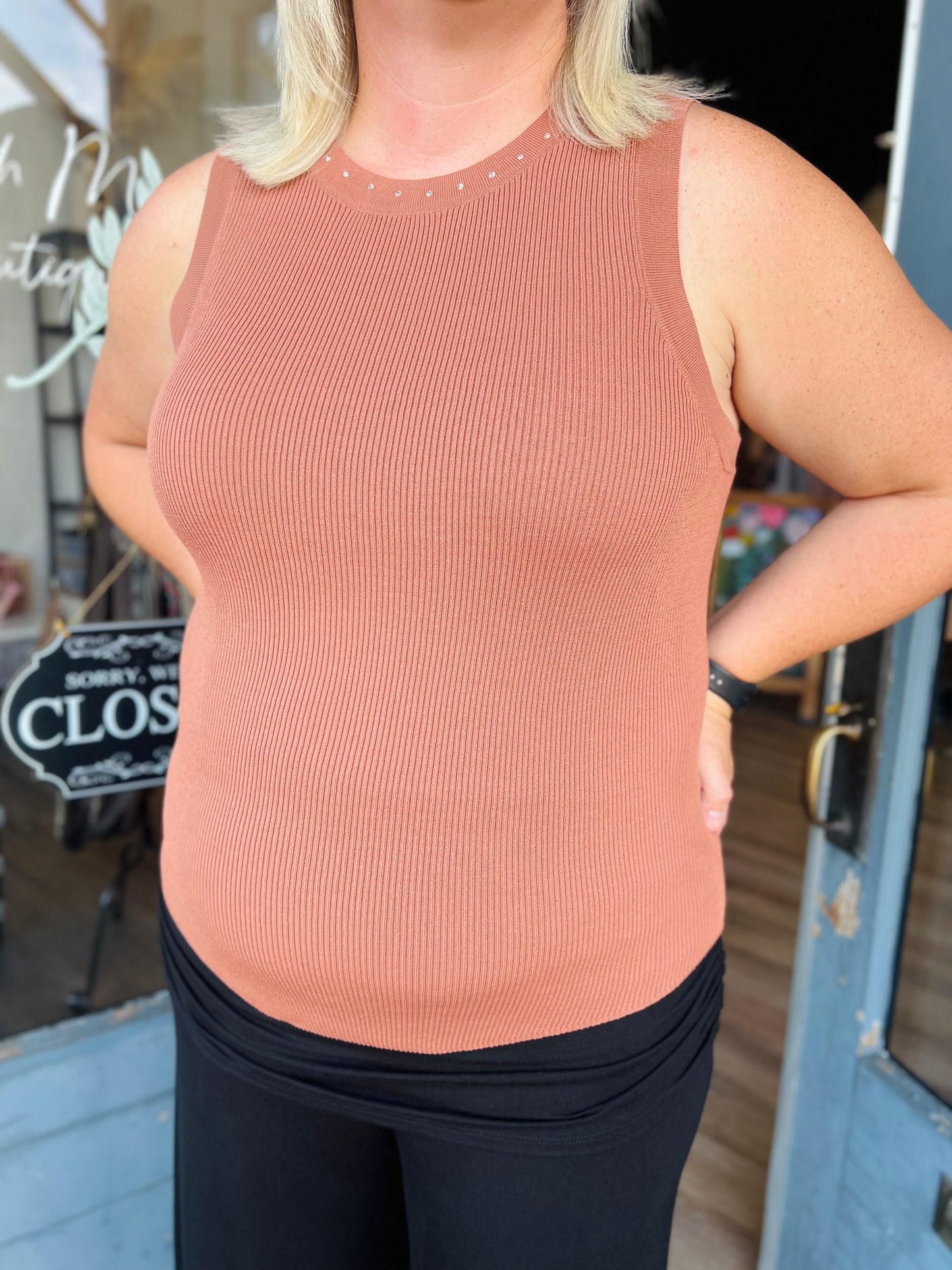 Gaius | Curvy Rhinestone Tank Top - Copper