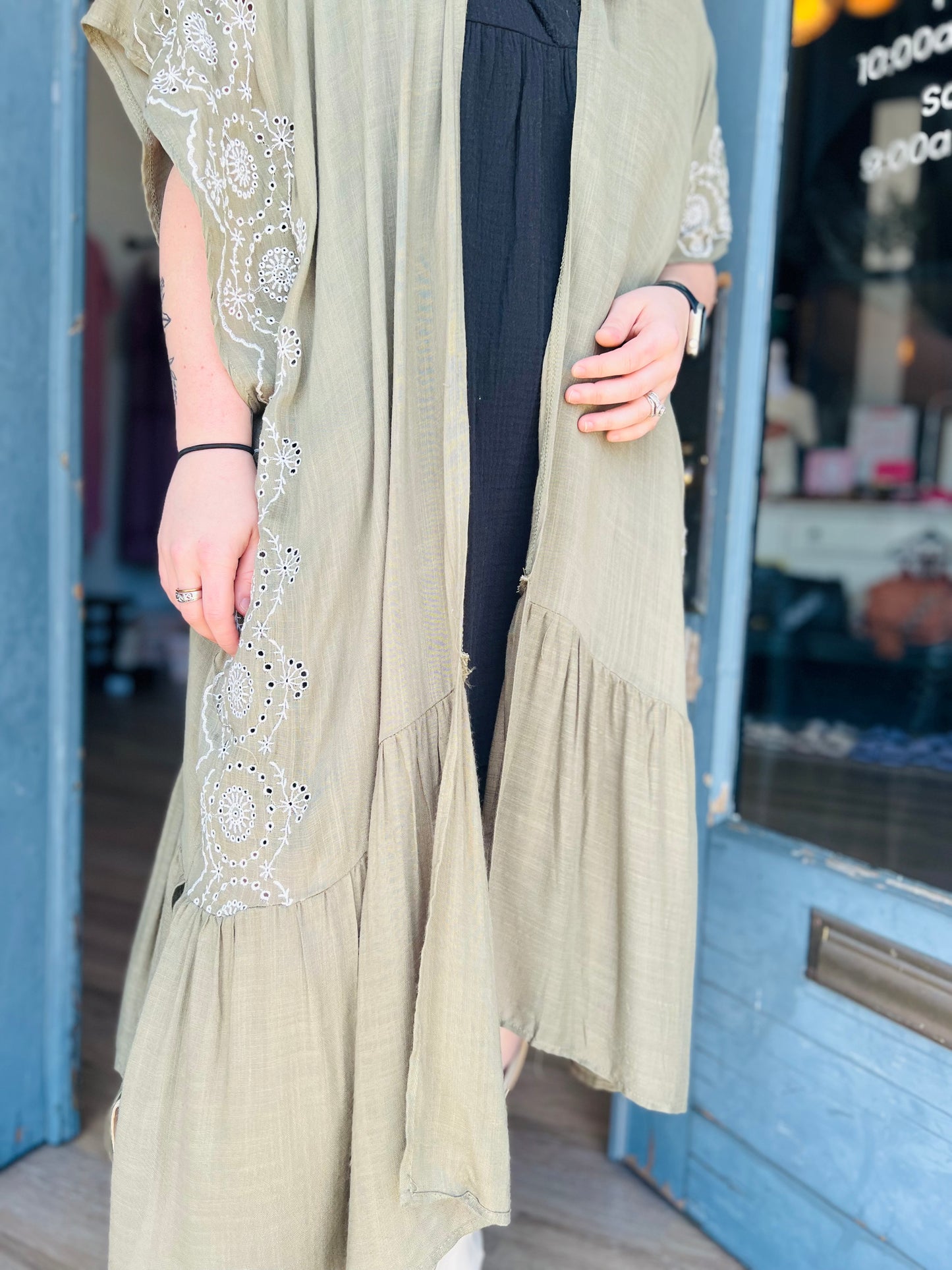 Boho Tribal Embroidered Longline Kimono