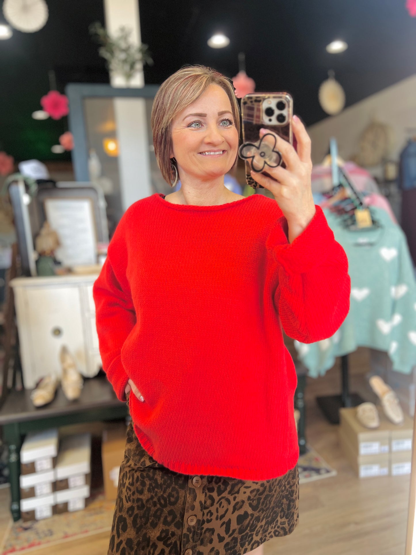 Boat Neck Red Sweater - XL