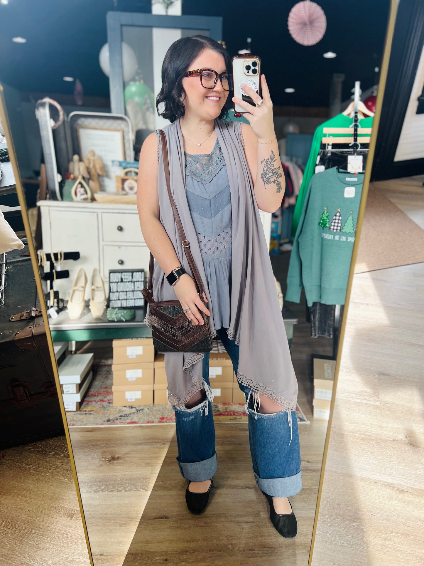 Knox Rose Grey Boho Vest - M