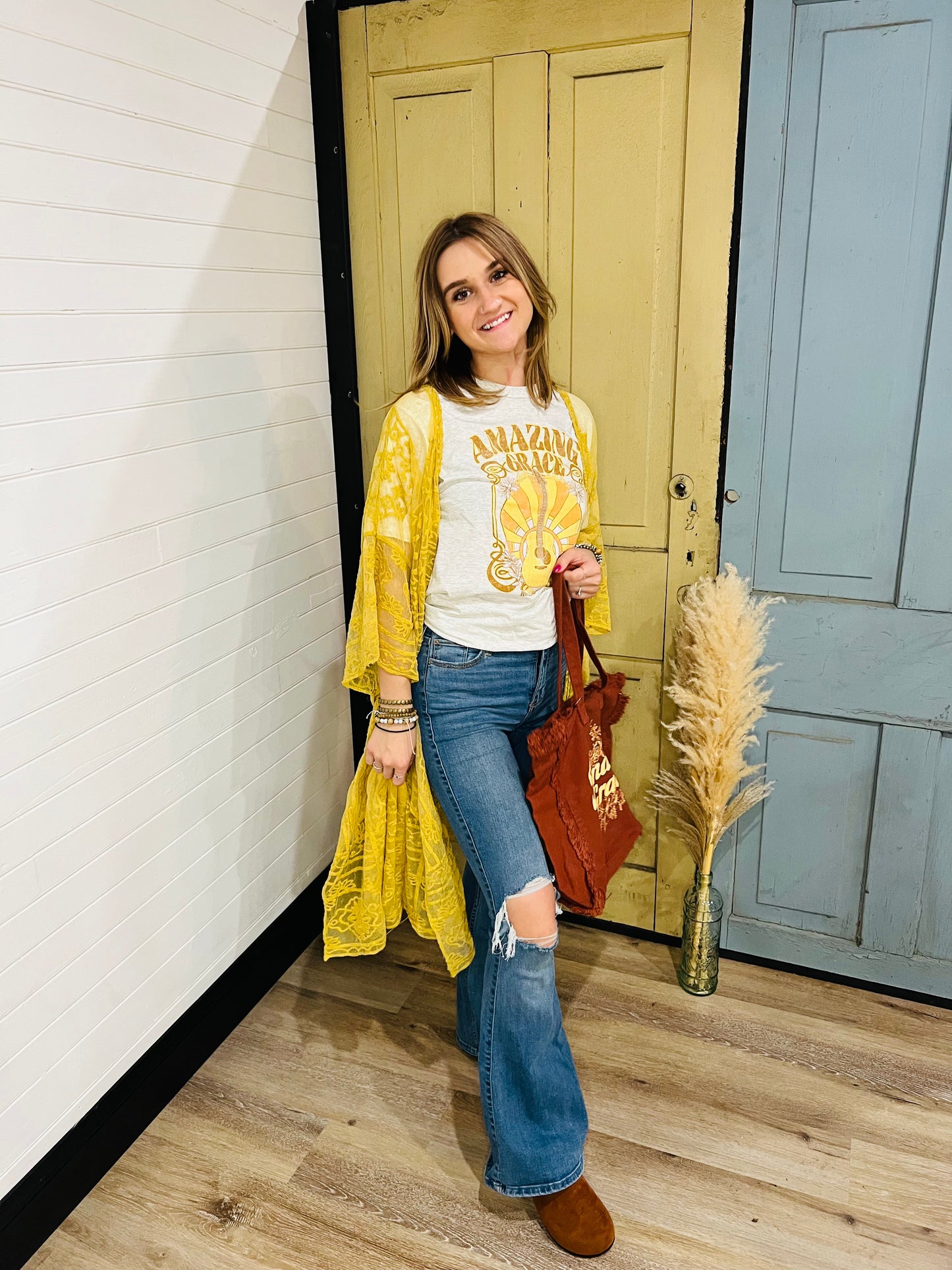 Embroidered Mesh Kimono