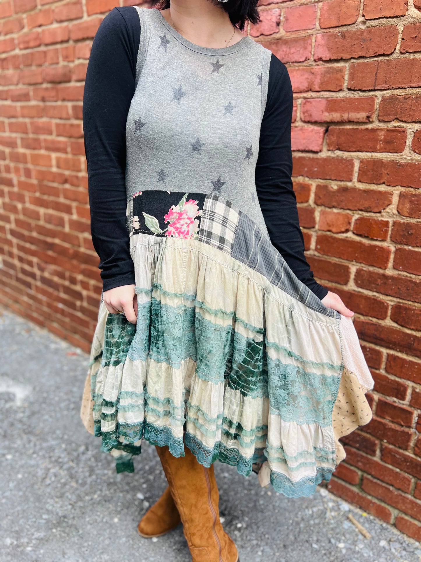 Revival Grey Patchwork Dress - Size L