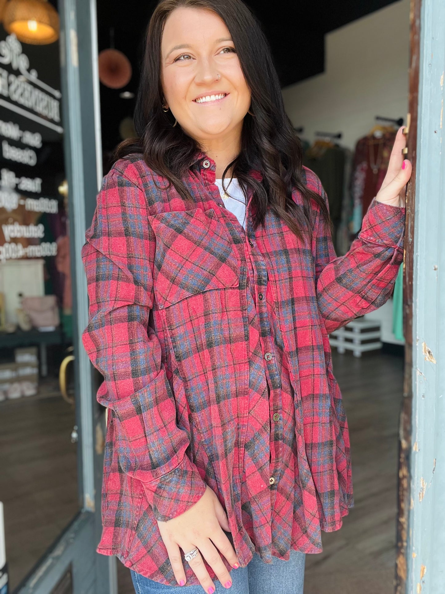 Western Washed | Plaid Top - Red