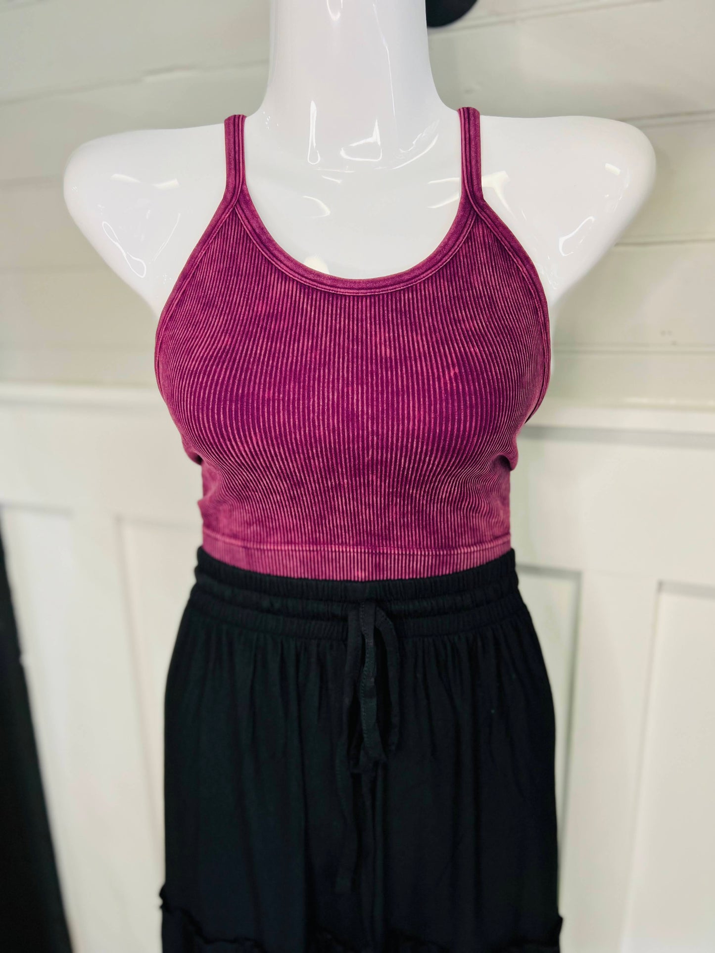 ACID WASHED RIBBED SEAMLESS CROPPED TANK TOP