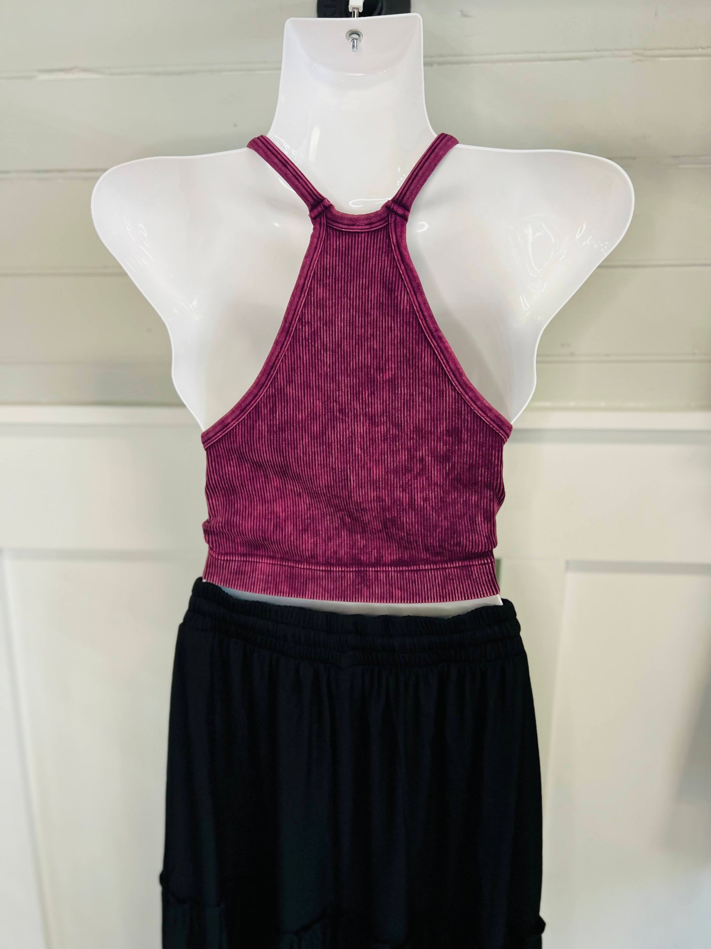 ACID WASHED RIBBED SEAMLESS CROPPED TANK TOP