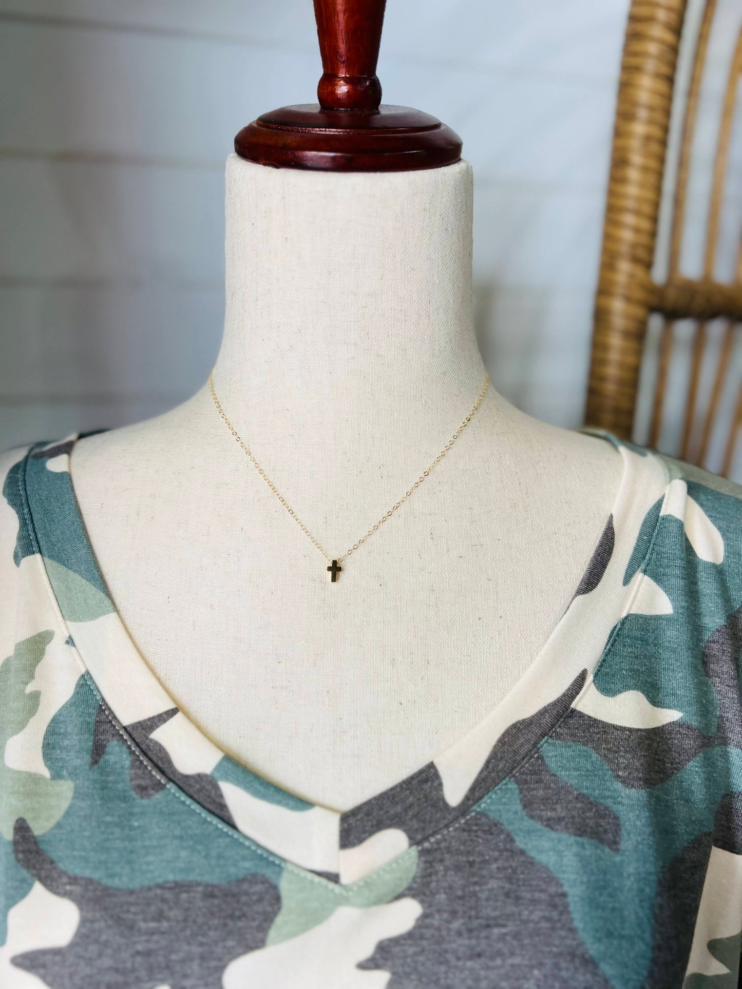 16" Cross Necklace 14k Gold