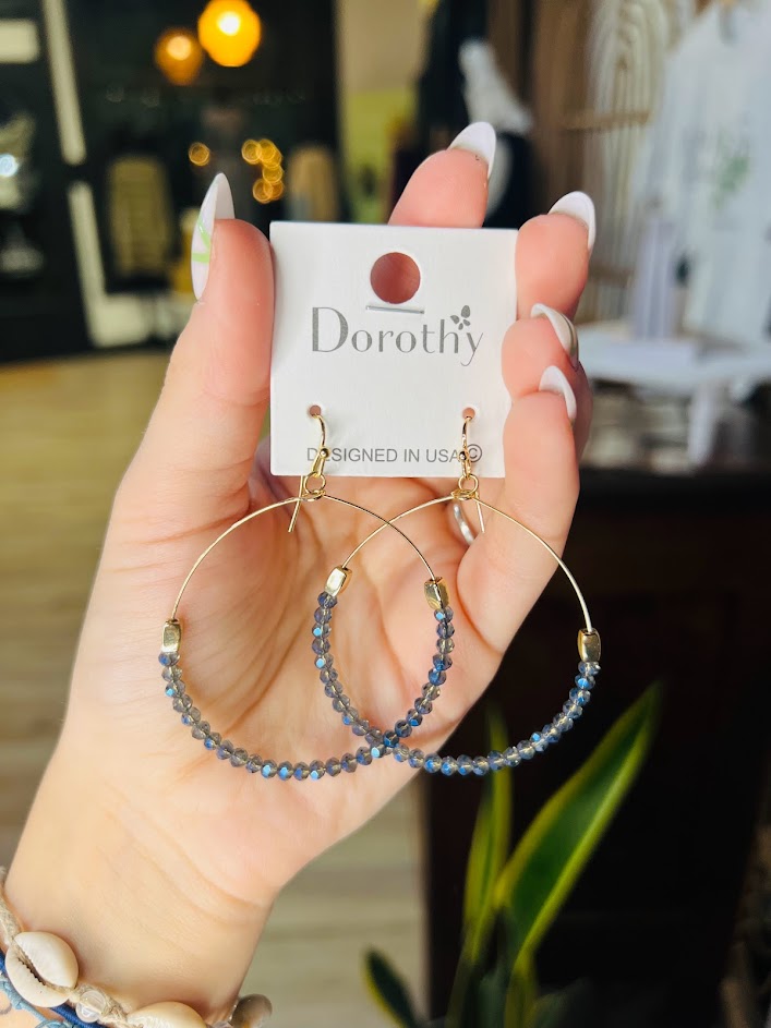 Gold Glass Bead Hoop Earrings