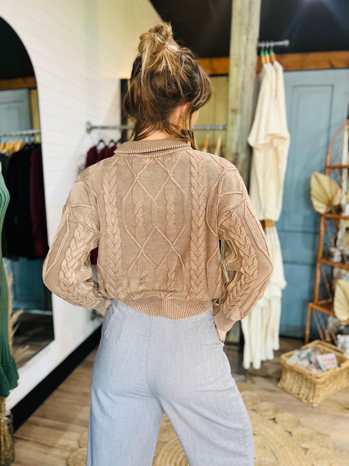 CABLE KNIT MOCK NECK SWEATER TOP