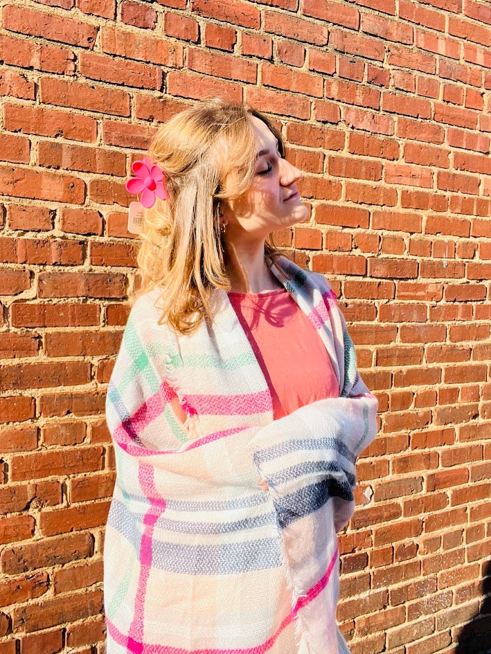 Pink Plaid Knitted Scarf