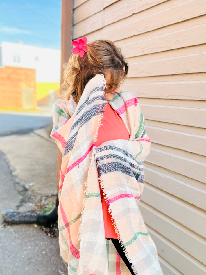 Pink Plaid Knitted Scarf