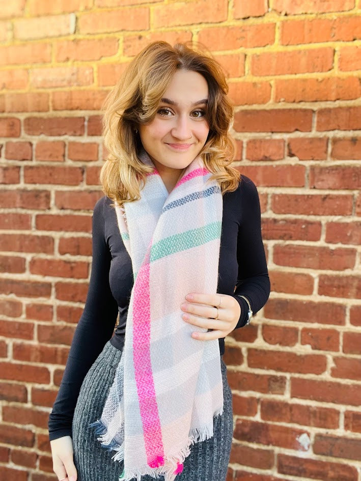 Pink Plaid Knitted Scarf