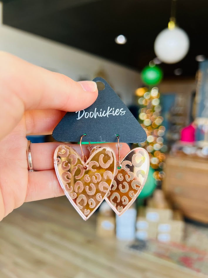 Leopard Mirror Hearts | Valentine Earrings
