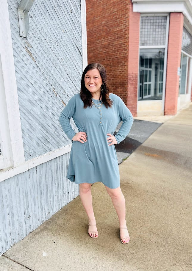 Curvy Long Sleeve Button Down Dress