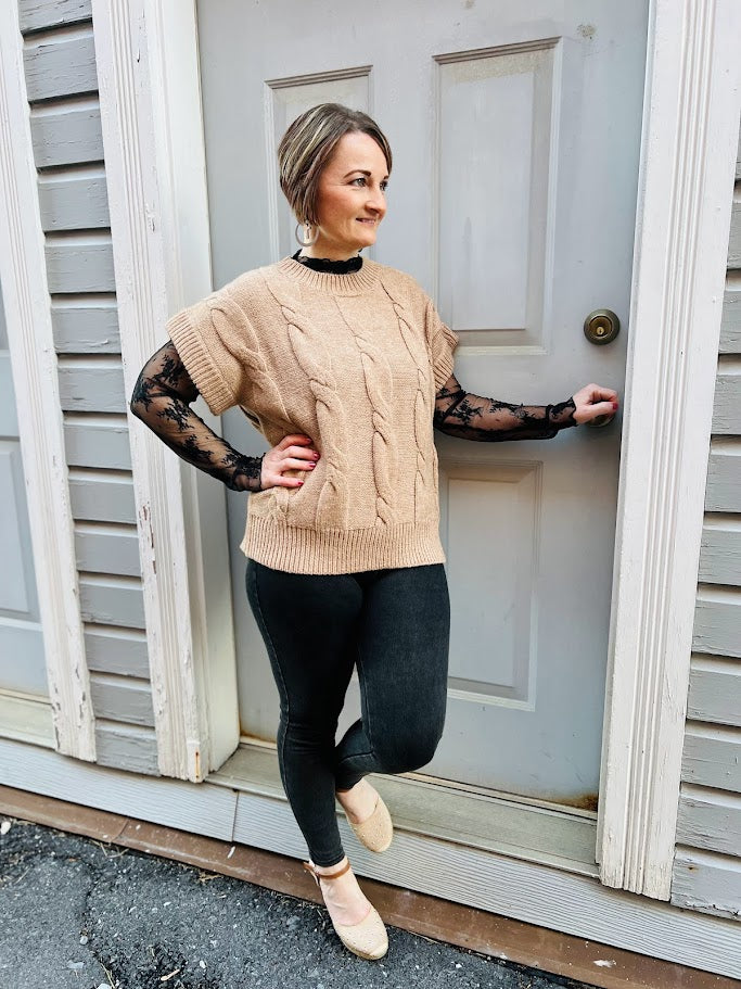 Cable Knit Short Sleeve | Sweater Top