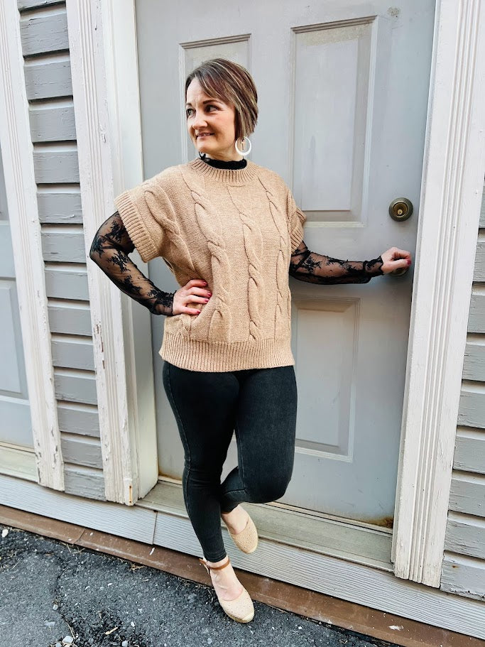 Cable Knit Short Sleeve | Sweater Top