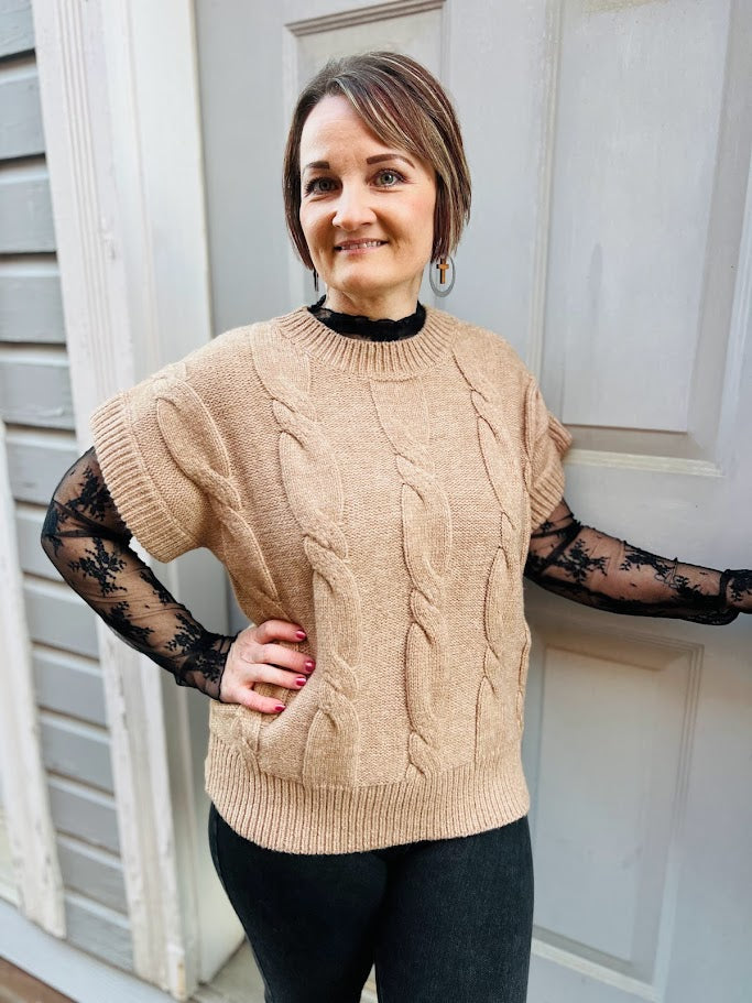 Cable Knit Short Sleeve | Sweater Top