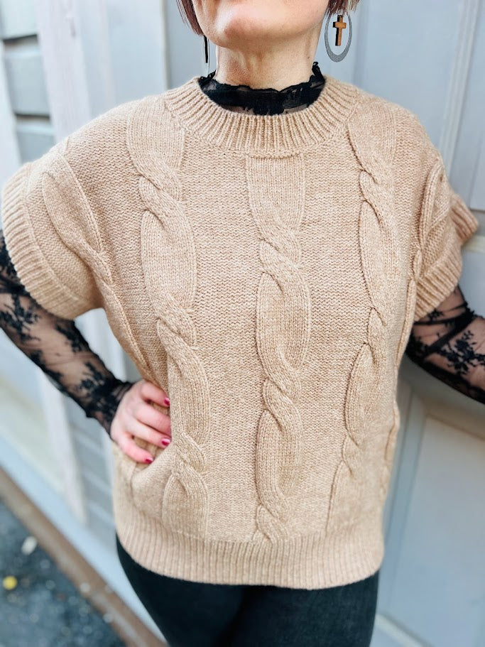 Cable Knit Short Sleeve | Sweater Top