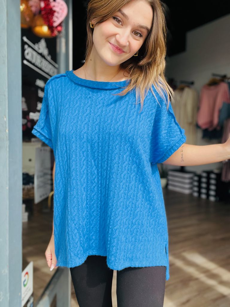 Cable Knit Tee - Royal Blue (Curvy)