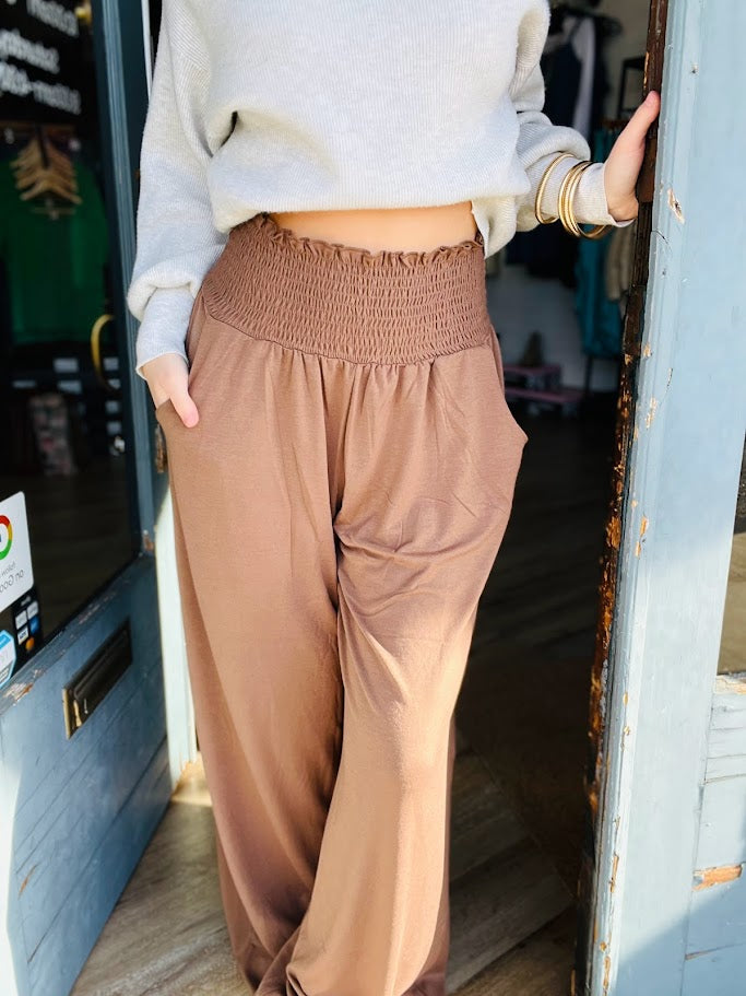 Smocked Waist Flow Pants - Curvy