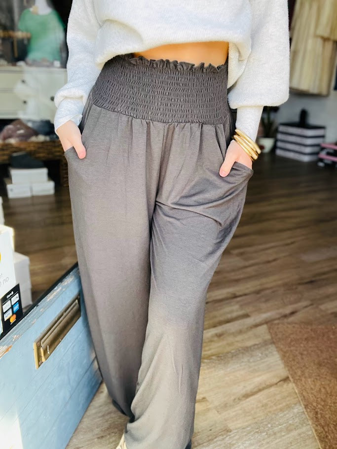 Smocked Waist Flow Pants - Curvy